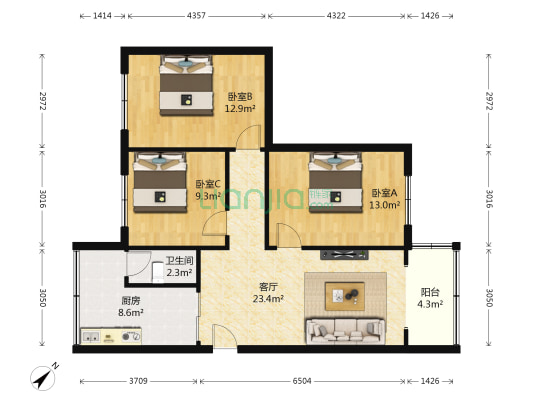 瑞祥苑 3室1厅1卫 80平方
