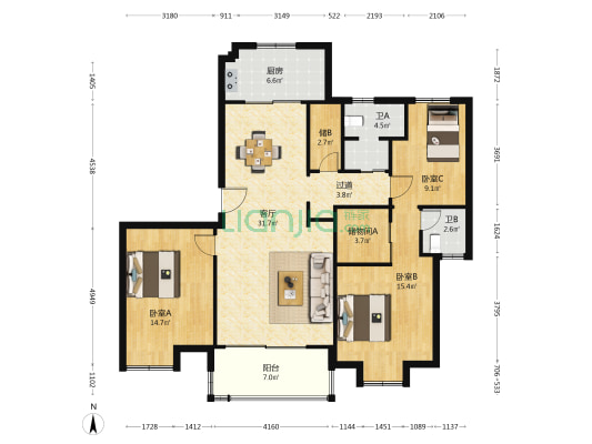 天悦家园 3室1厅2卫 134平方