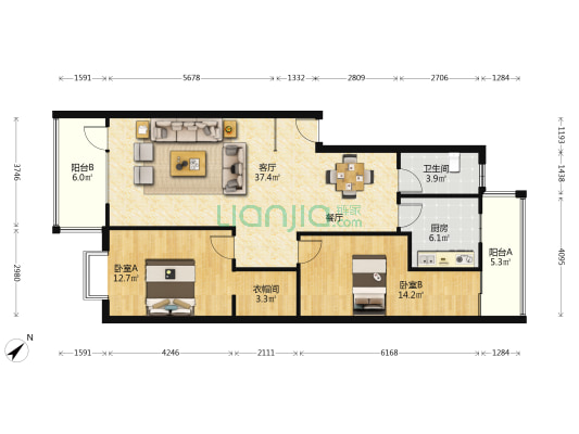 盛融青城 2室1厅1卫 103平方