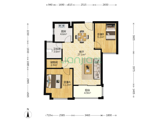 德信海派公馆 2室1厅1卫 73平方