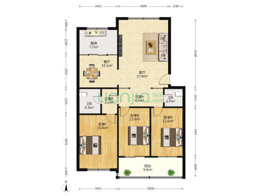 恒信家园 3室2厅2卫 139平方