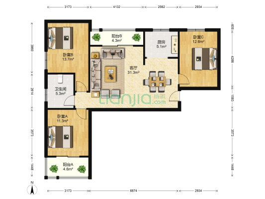 博雅中南 3室1厅1卫 111平方