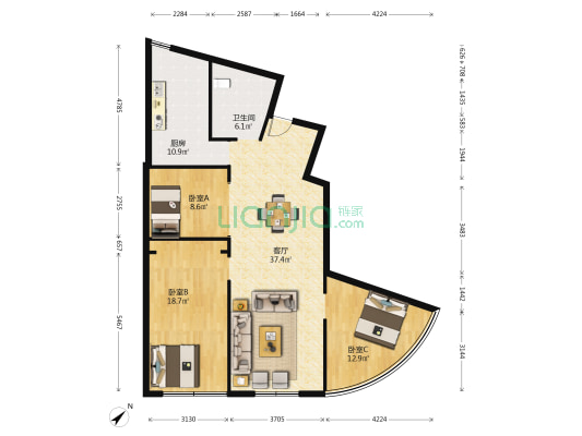 联达小区 3室1厅1卫 118平方