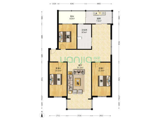 地震局家属楼(南关区) 3室1厅1卫 146平方