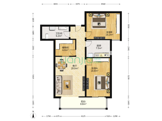 新起点嘉园 2室1厅1卫 120平方