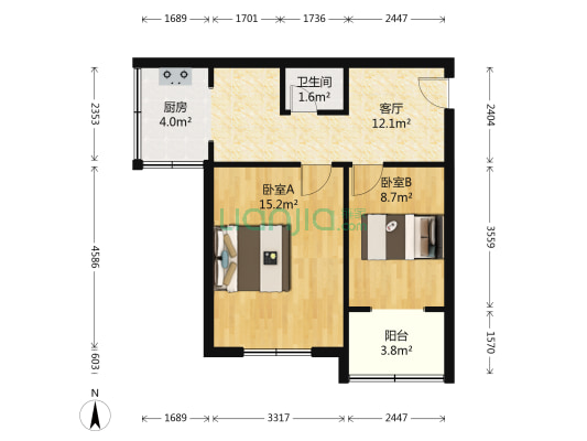 地质楼 2室1厅1卫 56平方