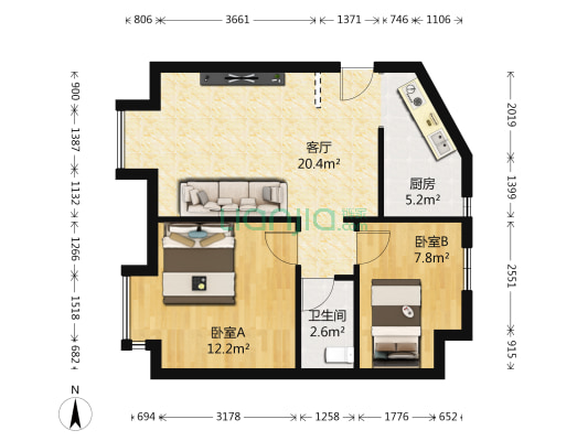 凤园路 2室1厅1卫 59平方