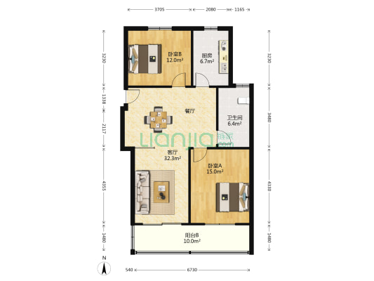 银河家园 2室1厅1卫 99平方