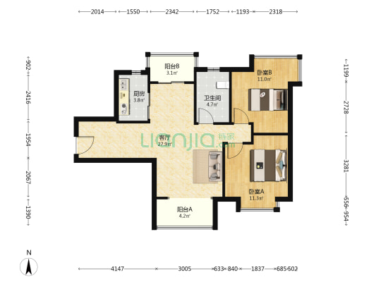 江尚 2室1厅1卫 92平方