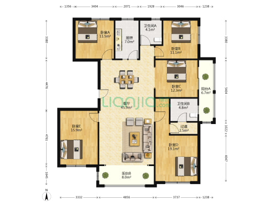 圣菲漫步A区 5室1厅2卫 189平方