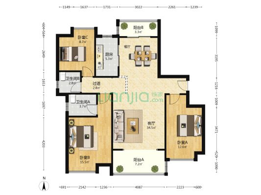 军隆御景城 3室1厅2卫 120平方