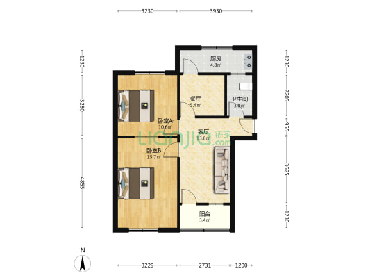 工矿家属院 2室2厅1卫 69平方