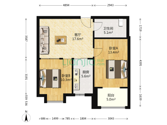 檀香苑 2室1厅1卫 74平方