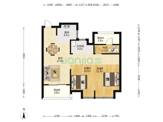 荣安·林语秋月 3室1厅1卫 89平方