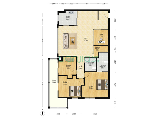 锦湖大厦 4室1厅2卫 155平方