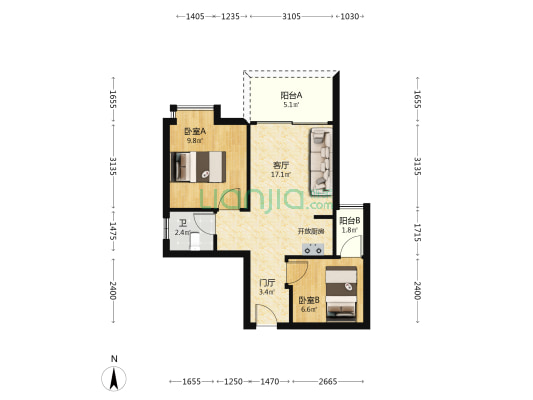 富锦·鑫群府 2室1厅1卫 56平方