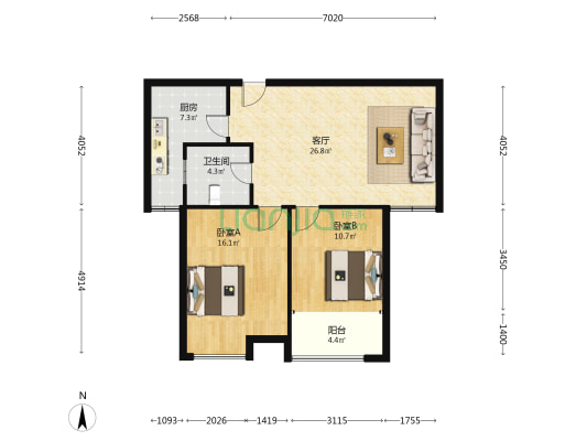 华厦山南小镇 2室1厅1卫 83平方