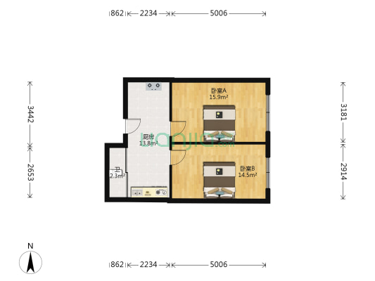 军转小区 2室0厅1卫 57平方
