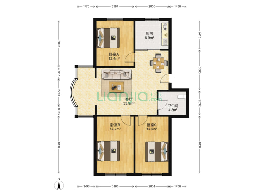 瀚博水岸花城 3室1厅1卫 105平方