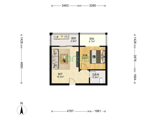 奇星御园 1室1厅1卫 54平方