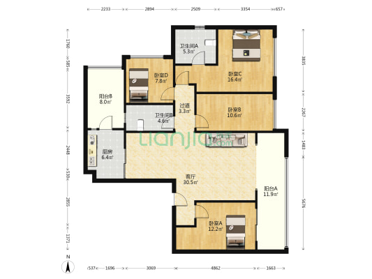 滨江领樾 4室1厅2卫 126平方