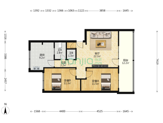 省统计局家属院（滩尖子） 2室1厅2卫 87平方
