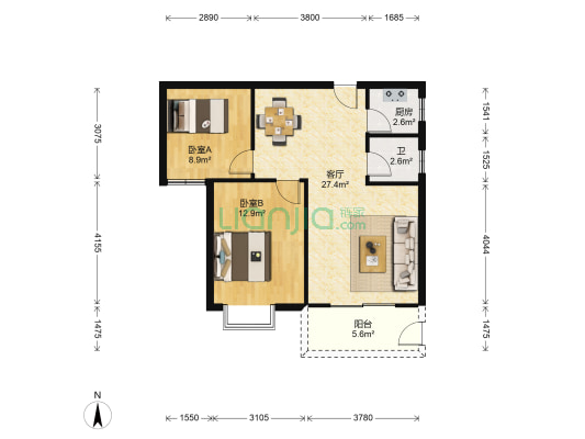 凯姆国际 2室1厅1卫 75平方