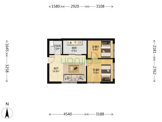 福海大厦 2室1厅1卫 54平方