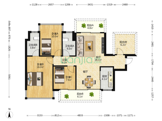 美的·天玥 3室1厅2卫 99平方