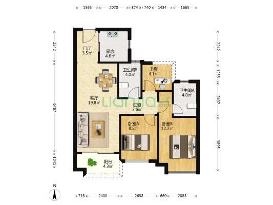 保利中海金地·大国璟 3室1厅2卫 84平方