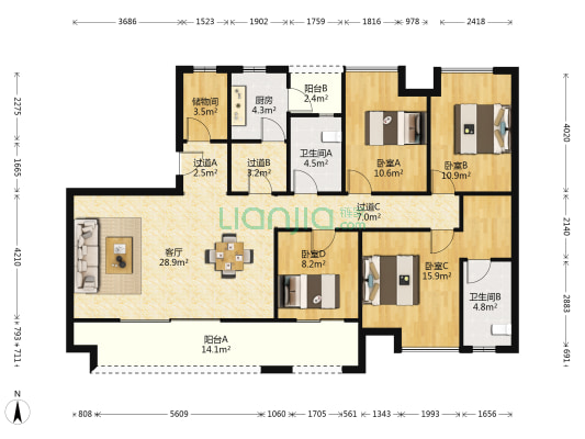 富力白鹭湾鉴湖 4室1厅2卫 146平方