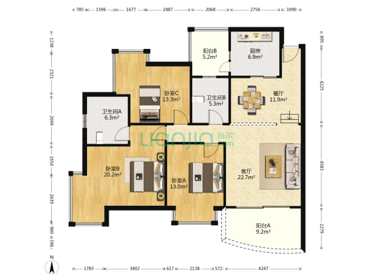 时代绿苑2期 3室2厅2卫 128平方