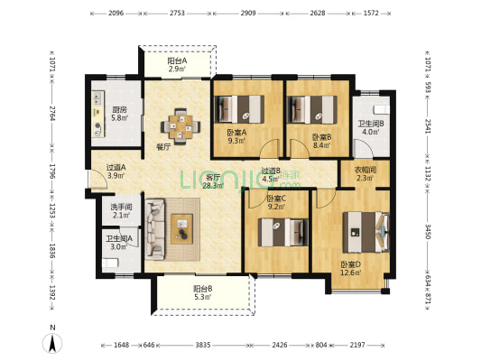 万科金色梦想 4室1厅3卫 136平方