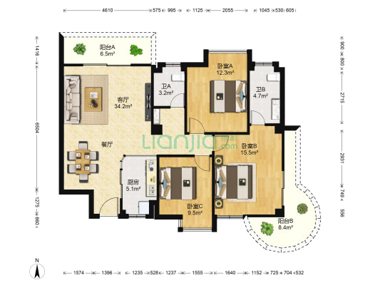 盛天尚都 3室1厅2卫 119平方