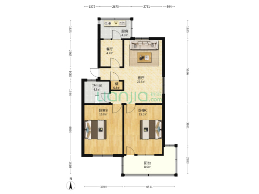 展览路27号院 2室2厅1卫 76平方
