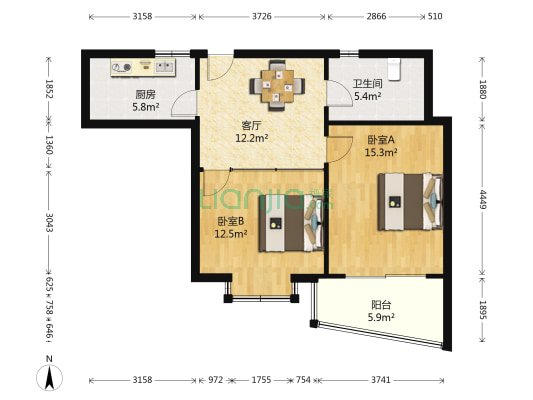 湖滨南苑 2室1厅1卫 67平方