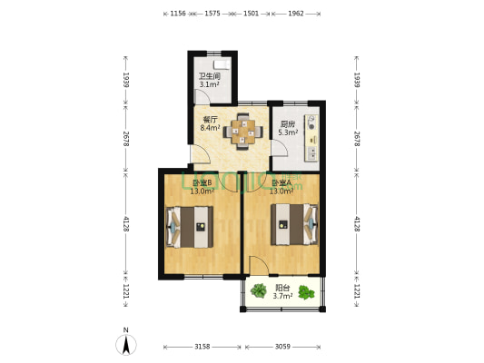 花神新村 2室1厅1卫 58平方