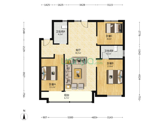 龙湖青云阙 3室1厅2卫 120平方