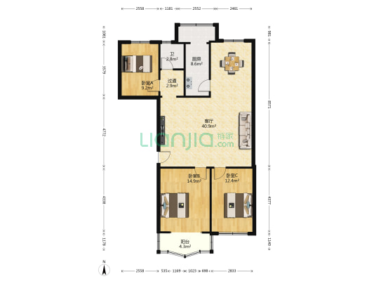 侨康苑 3室1厅1卫 117平方