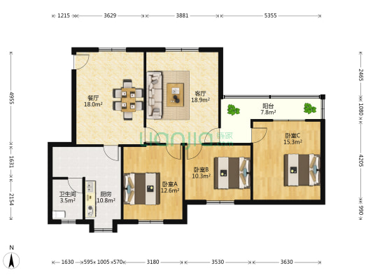 灵北路2号 3室2厅1卫 99平方