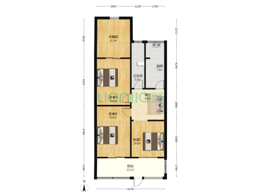 肉联厂小区 3室1厅1卫 82平方