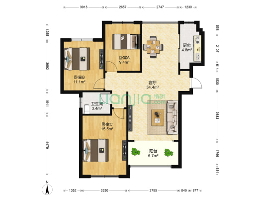 润地观筑 3室1厅1卫 98平方