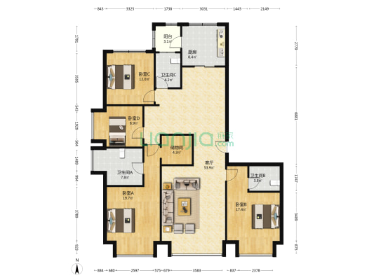中国铁建·花语堂 4室1厅3卫 197平方
