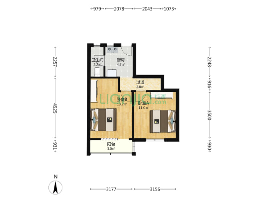 中山北路2451弄 2室0厅1卫 43平方