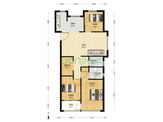 学府壹号 3室1厅2卫 119平方