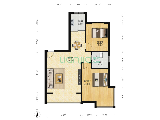 渔业家园 2室1厅1卫 95平方