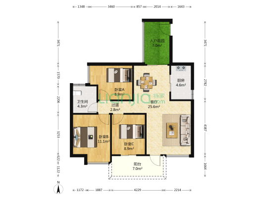 富佳花园 3室1厅1卫 99平方