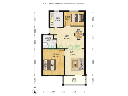 得发花园 2室2厅1卫 74平方