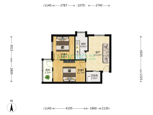 进贤仓 2室1厅1卫 54平方