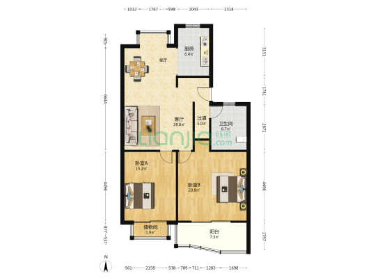 松霏花园 2室1厅1卫 111平方